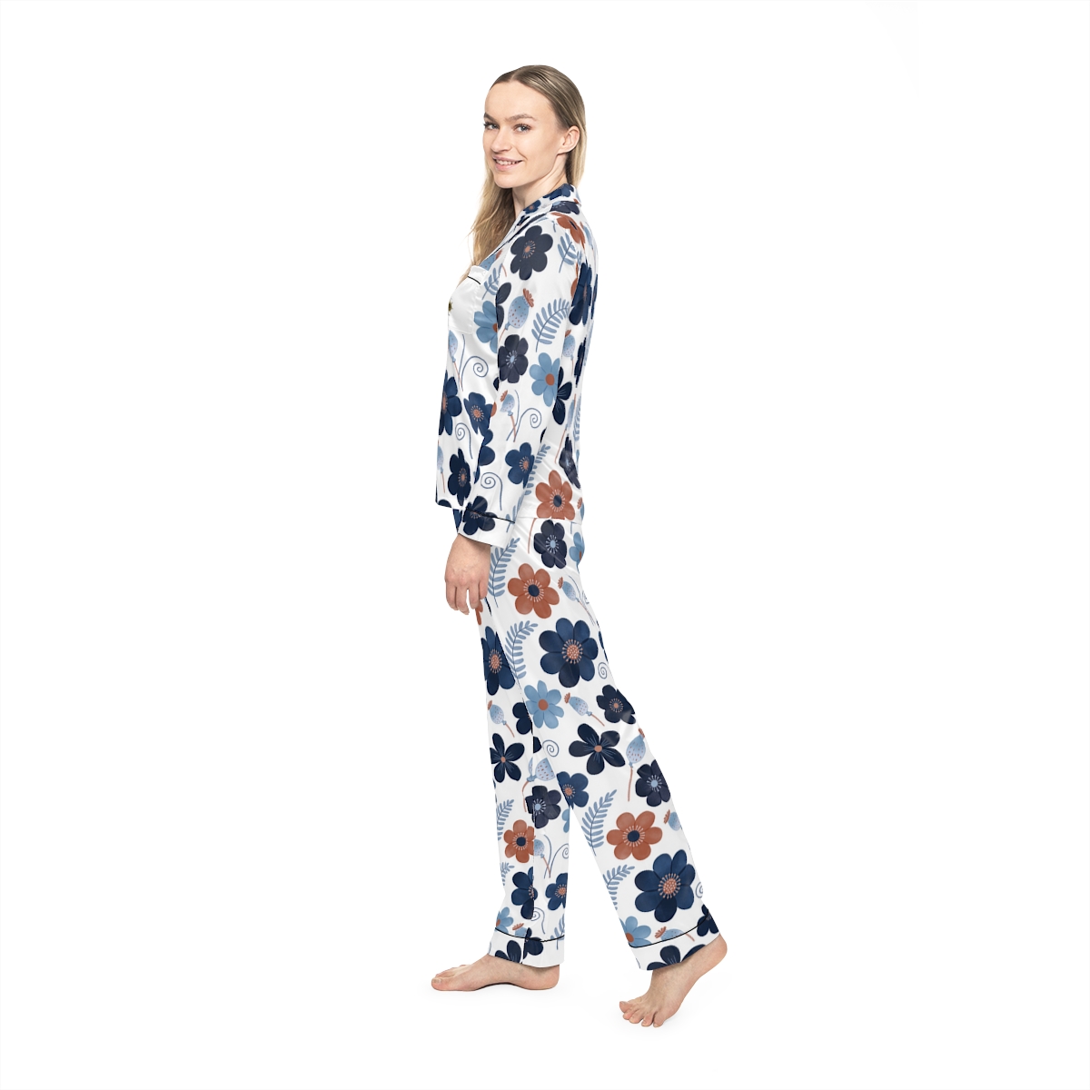 HD Midnight Meadow Florals Women’s Satin Pajama Set — additional view