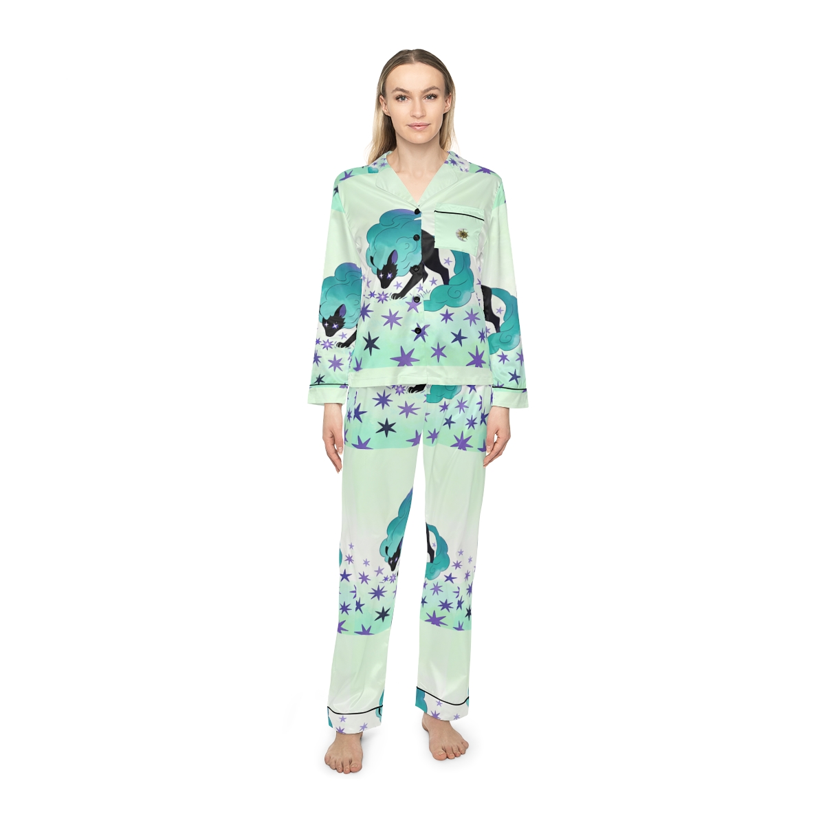 HD Stardrift Wolf Women’s Satin Pajama Set — additional view