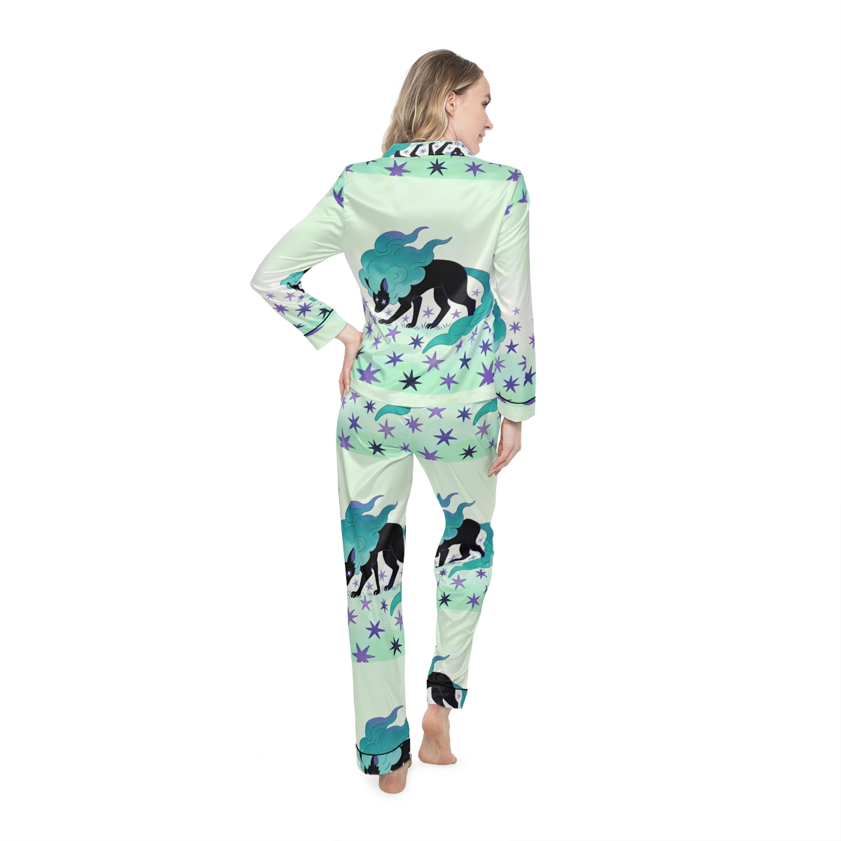 HD Stardrift Wolf Women’s Satin Pajama Set — additional view
