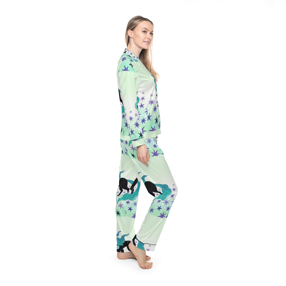 HD Stardrift Wolf Women’s Satin Pajama Set — additional view