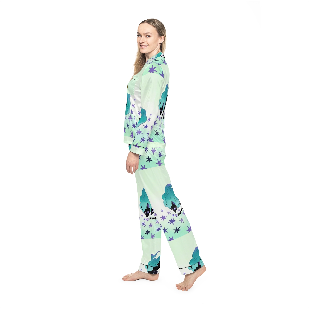 HD Stardrift Wolf Women’s Satin Pajama Set — additional view