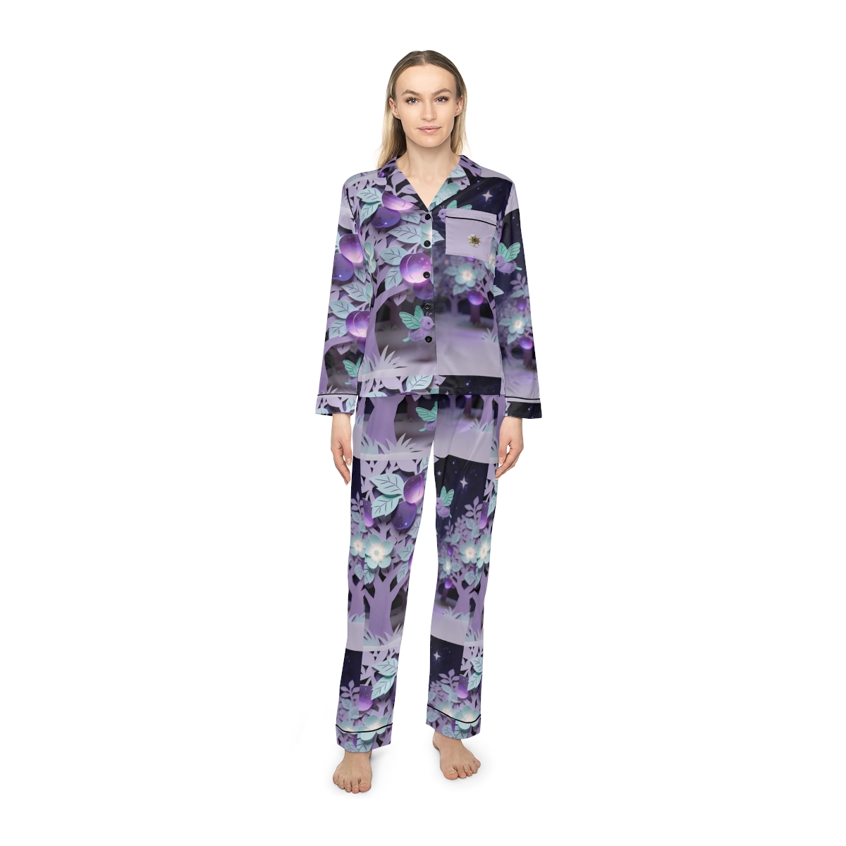 HD Violet Orchard Sprites Women’s Satin Pajama Set — additional view