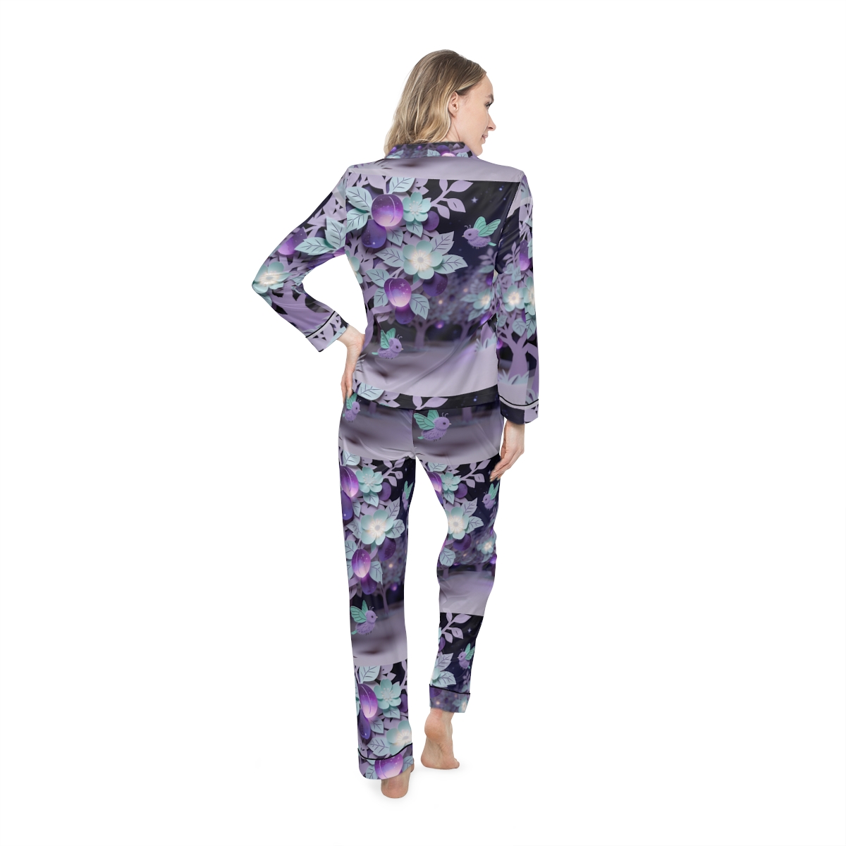 HD Violet Orchard Sprites Women’s Satin Pajama Set — additional view