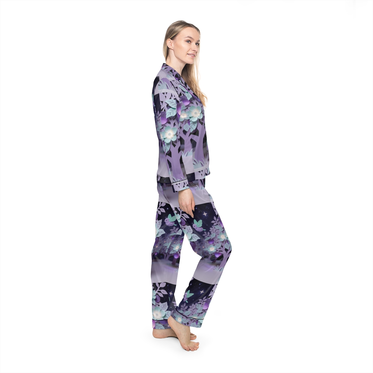 HD Violet Orchard Sprites Women’s Satin Pajama Set — additional view