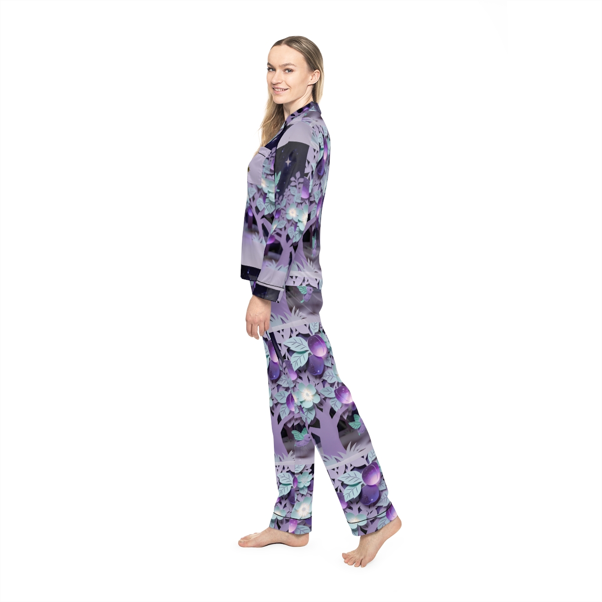 HD Violet Orchard Sprites Women’s Satin Pajama Set — additional view