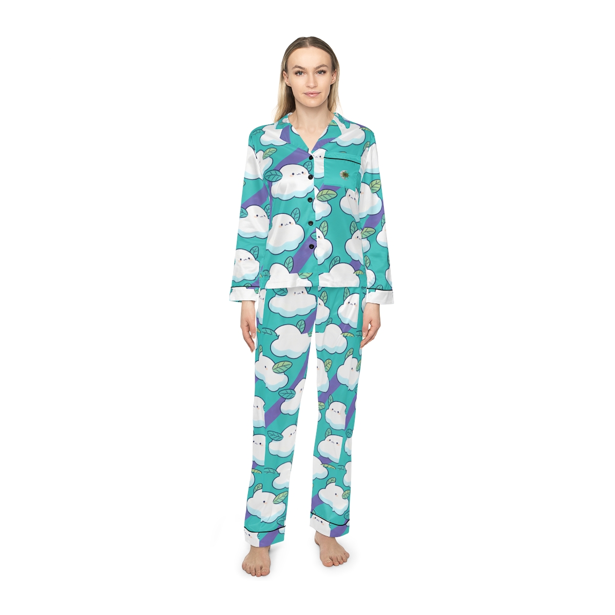 HD Azure Leafclouds Women’s Satin Pajama Set — additional view
