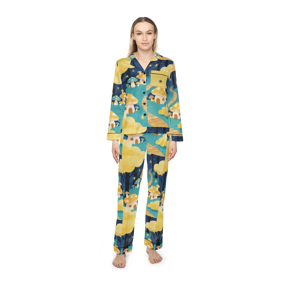 HD Golden Glow Village Women’s Satin Pajama Set — additional view