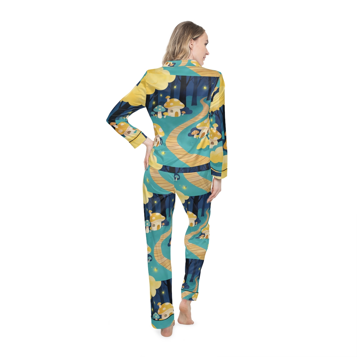HD Golden Glow Village Women’s Satin Pajama Set — additional view