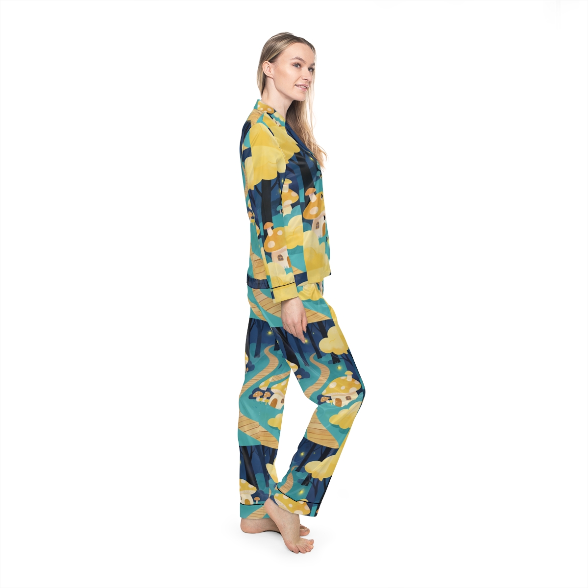 HD Golden Glow Village Women’s Satin Pajama Set — additional view