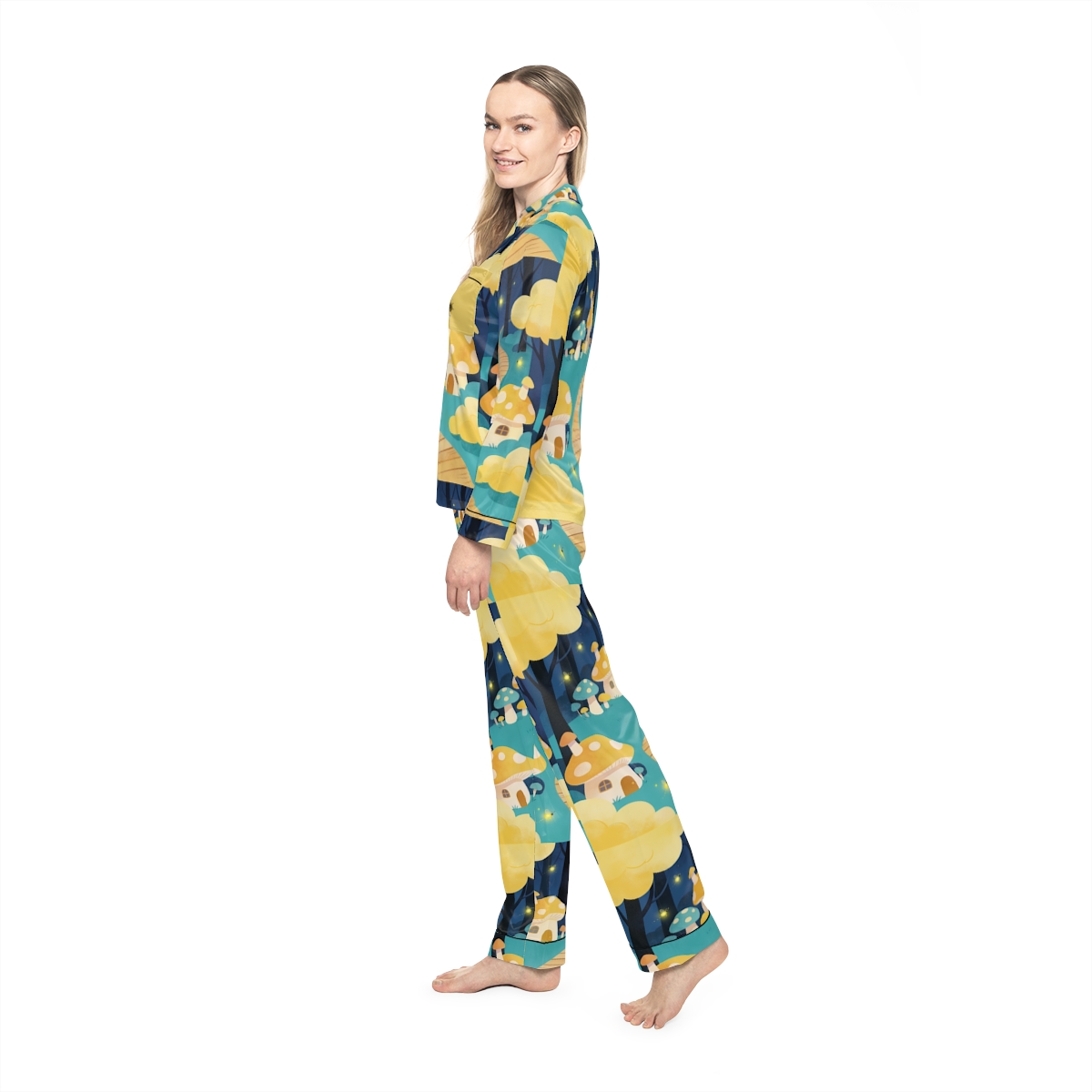 HD Golden Glow Village Women’s Satin Pajama Set — additional view