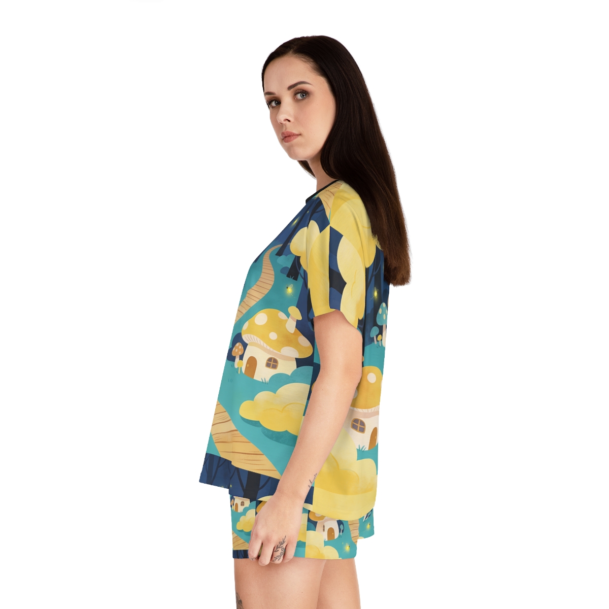 HD Golden Glow Village Women’s Short Pajama Set — additional view