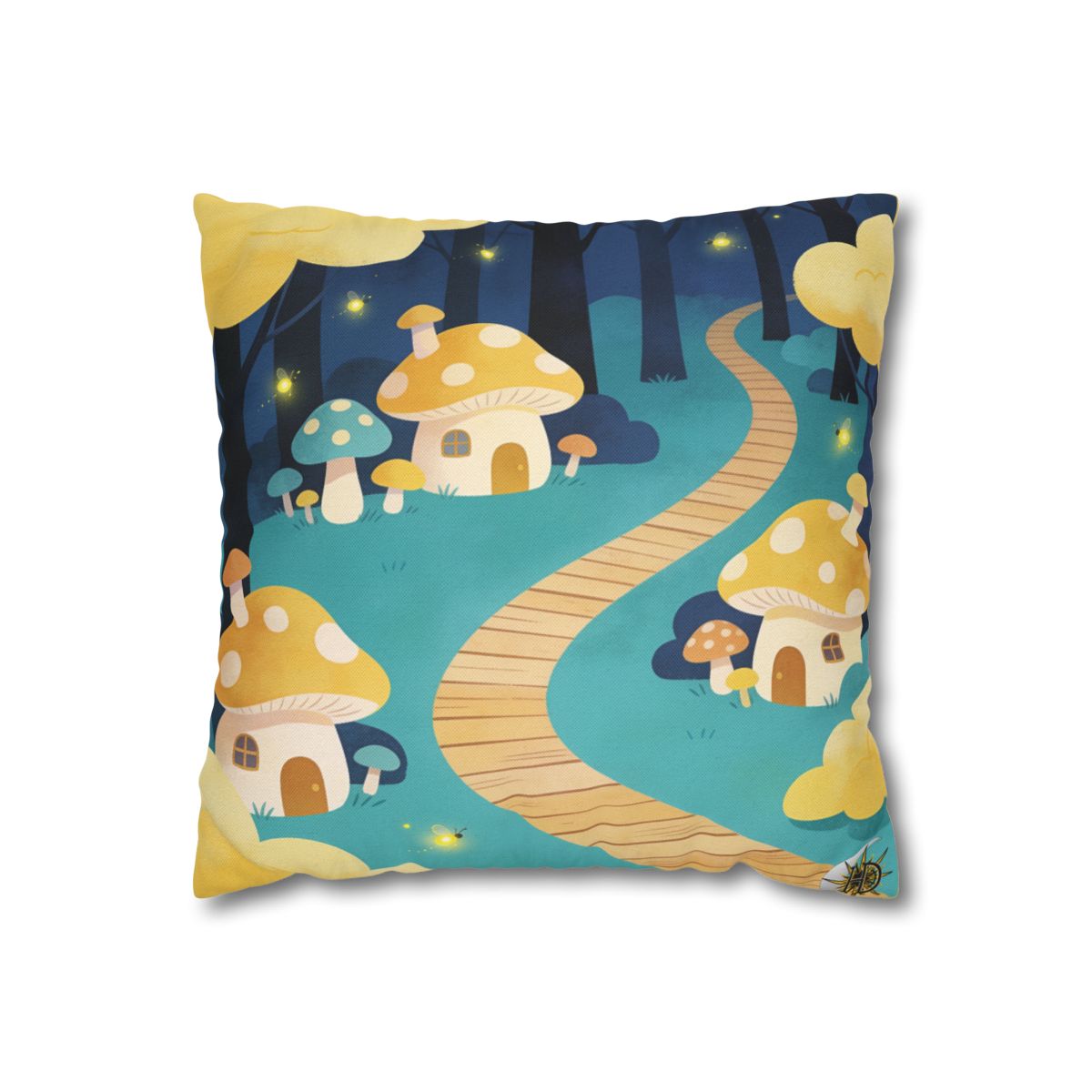 HD Golden Glow Village Square Polyester Pillow Cover