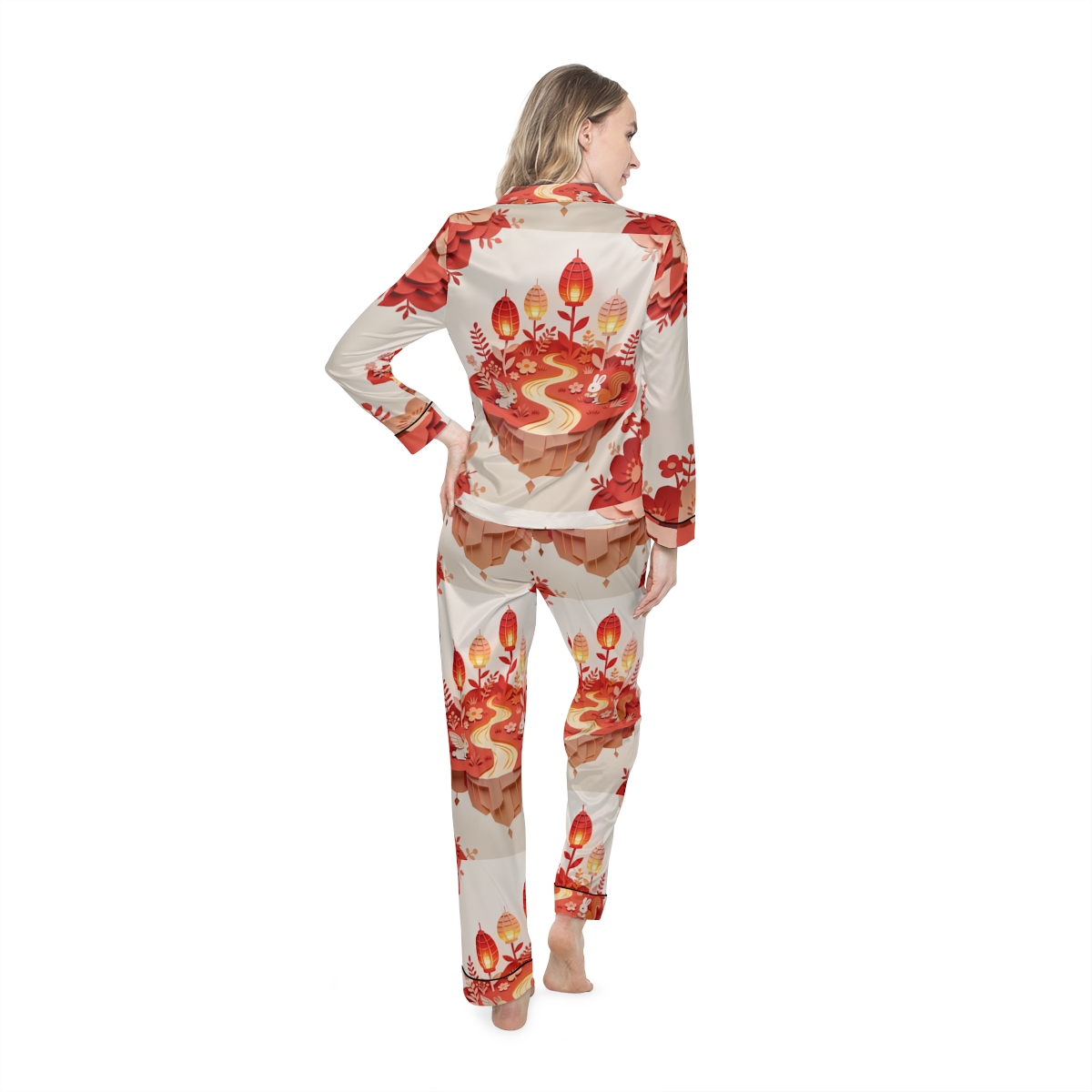 HD Amber Lantern Garden Women’s Satin Pajama Set — additional view