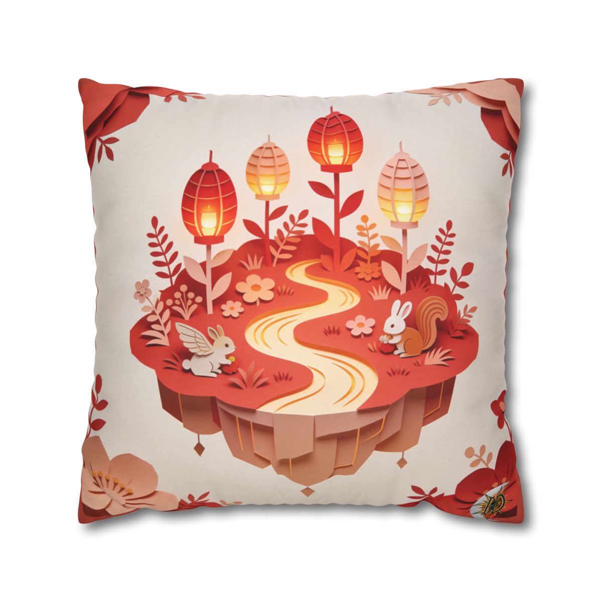 HD Amber Lantern Garden Square Polyester Pillow Cover — additional view