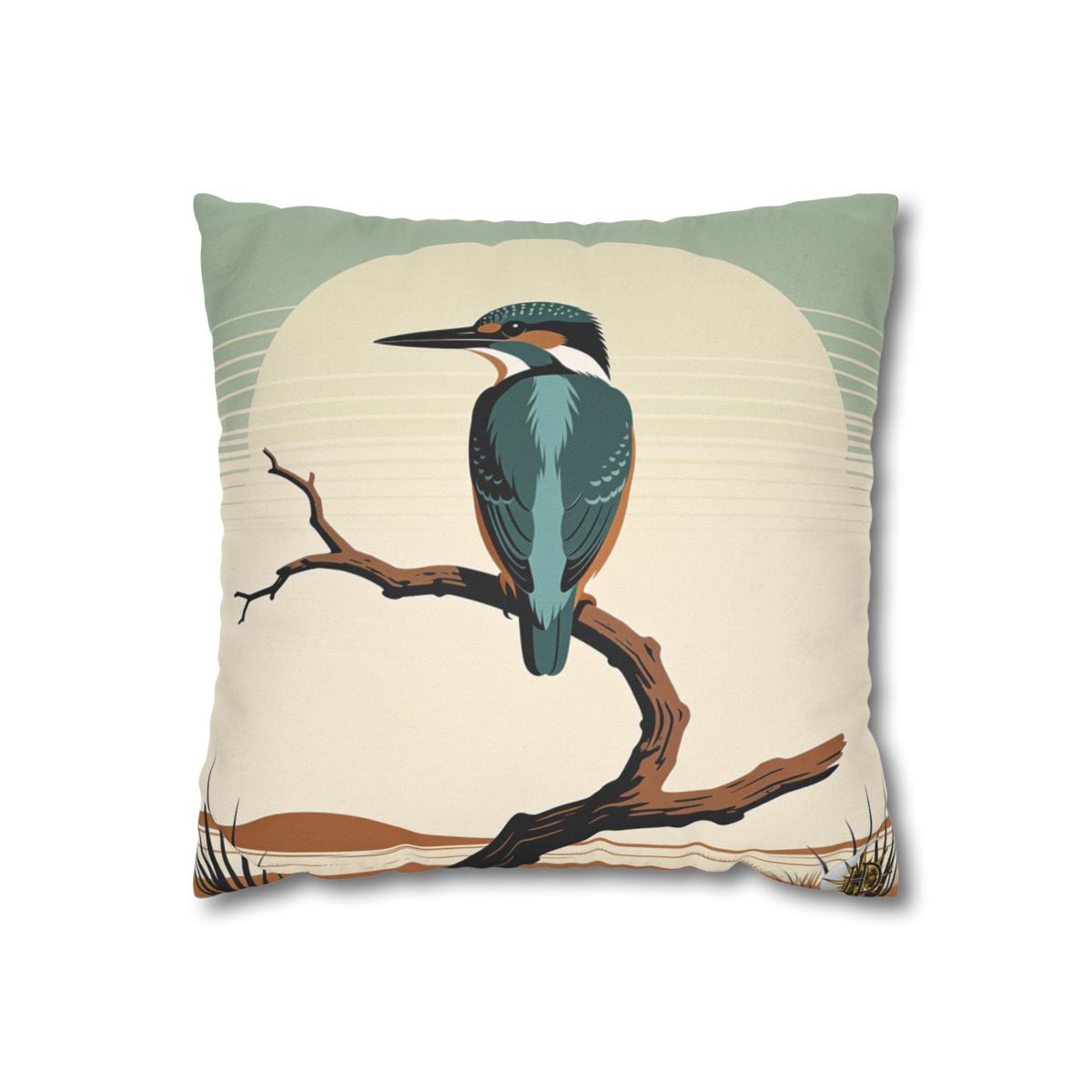 HD Stillwater Kingfisher Square Polyester Pillow Cover