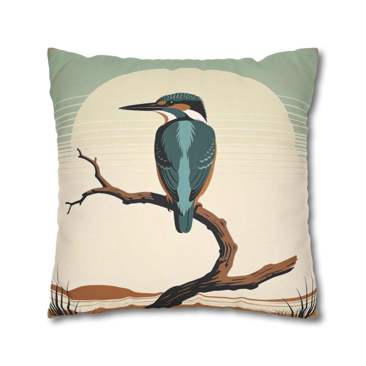 HD Stillwater Kingfisher Square Polyester Pillow Cover — additional view