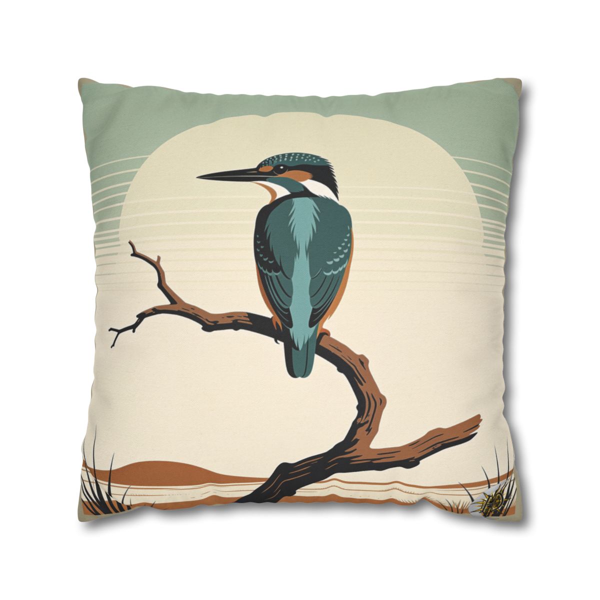 HD Stillwater Kingfisher Square Polyester Pillow Cover — additional view