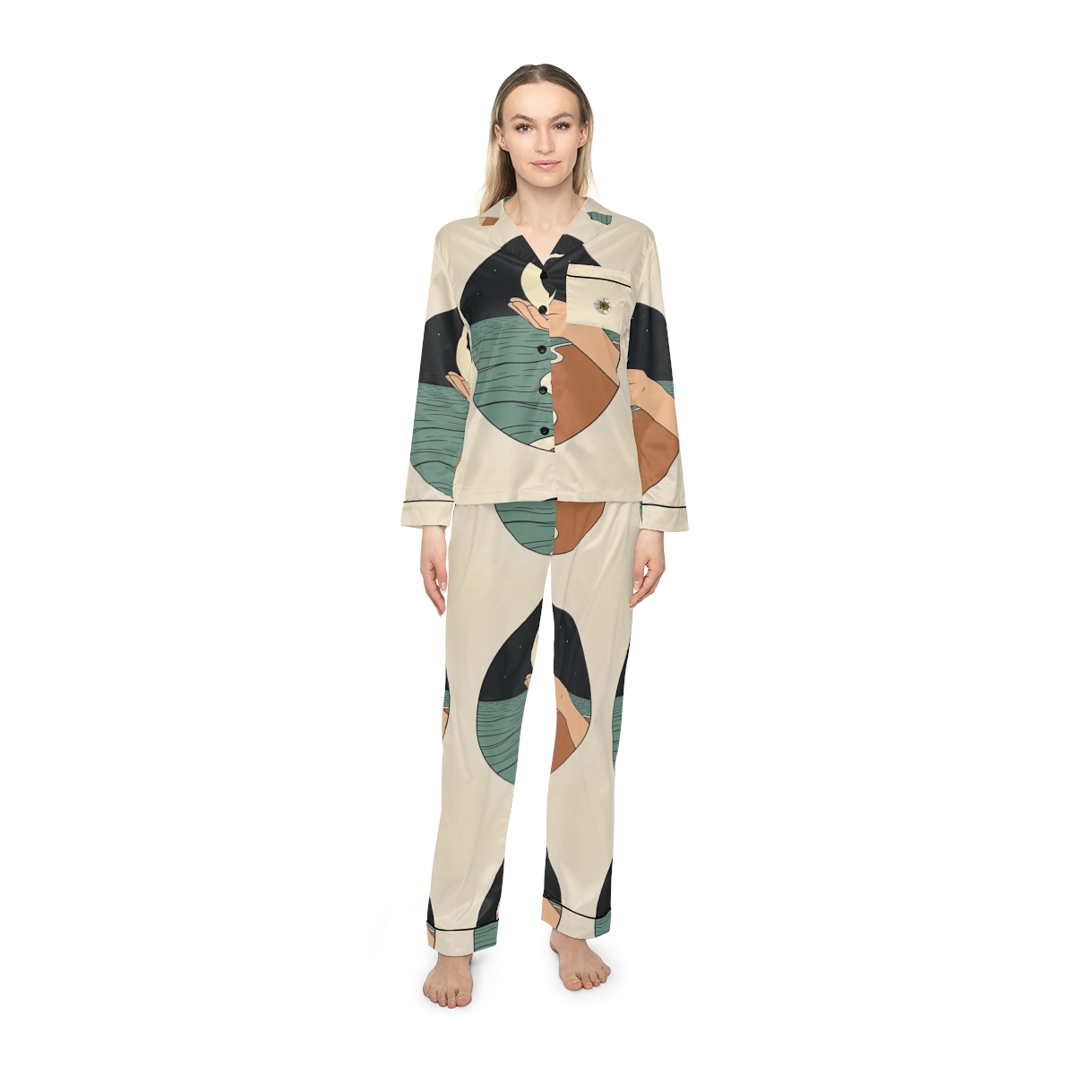 HD Moon in Hand Women’s Satin Pajama Set — additional view