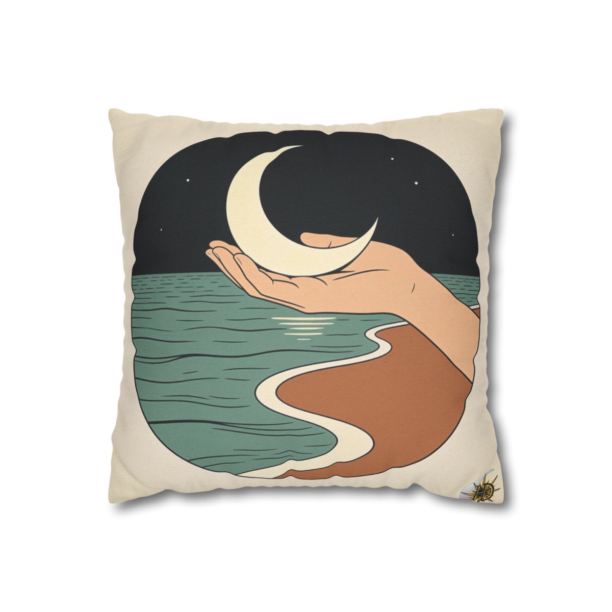 HD Moon in Hand Square Polyester Pillow Cover