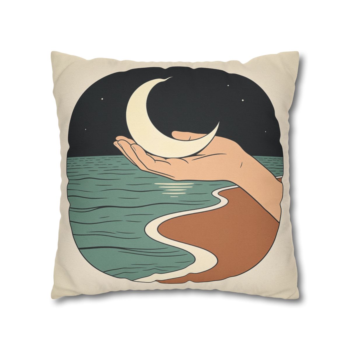 HD Moon in Hand Square Polyester Pillow Cover — additional view