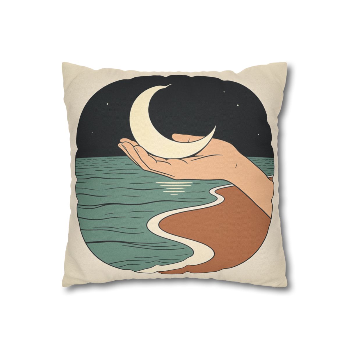 HD Moon in Hand Square Polyester Pillow Cover — additional view