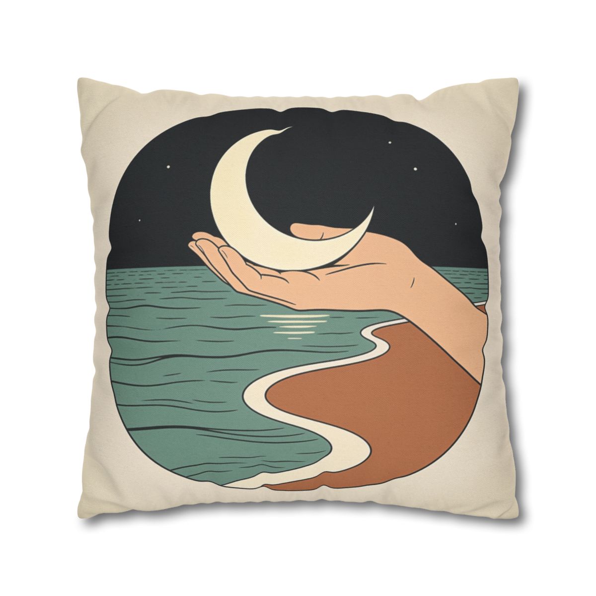 HD Moon in Hand Square Polyester Pillow Cover — additional view