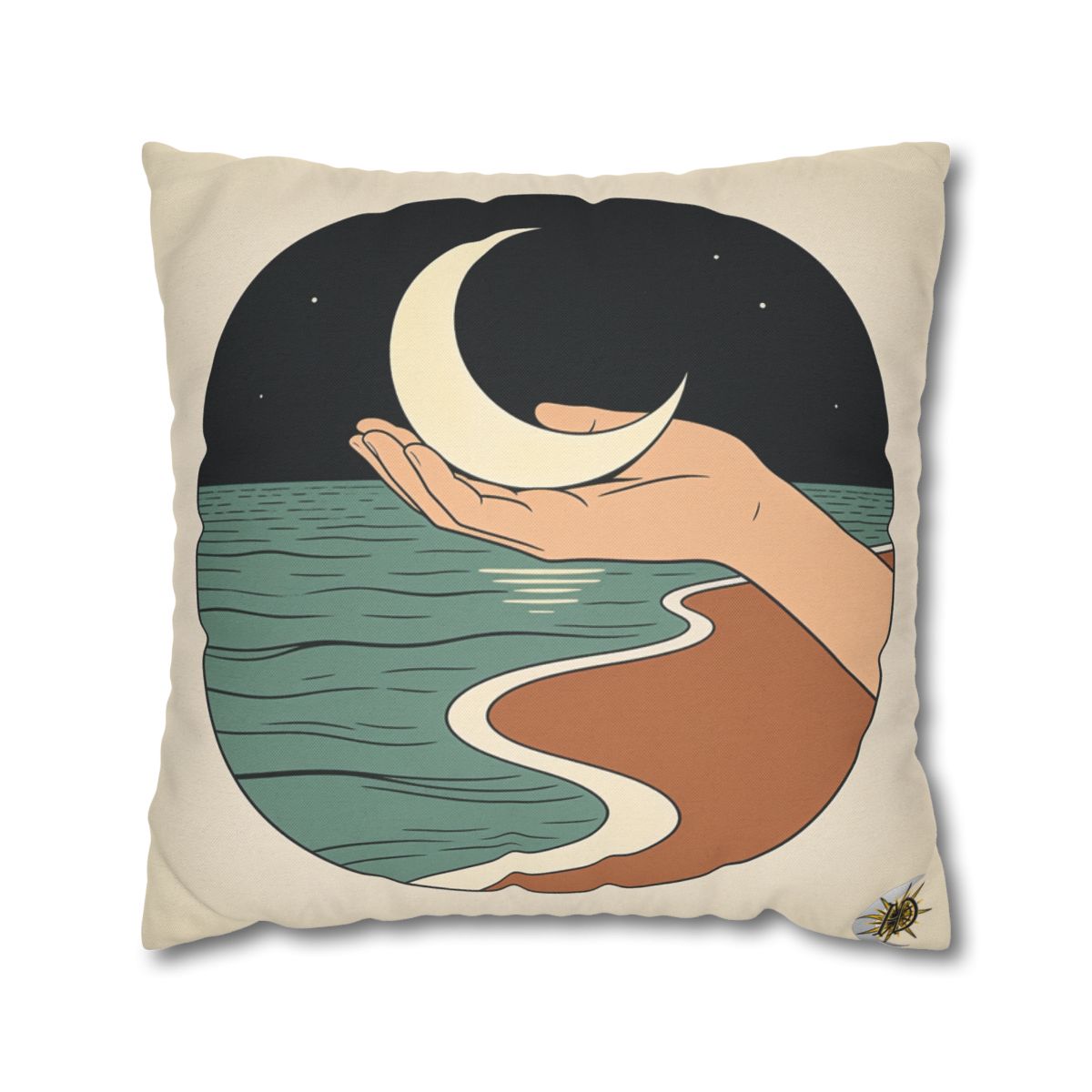 HD Moon in Hand Square Polyester Pillow Cover — additional view