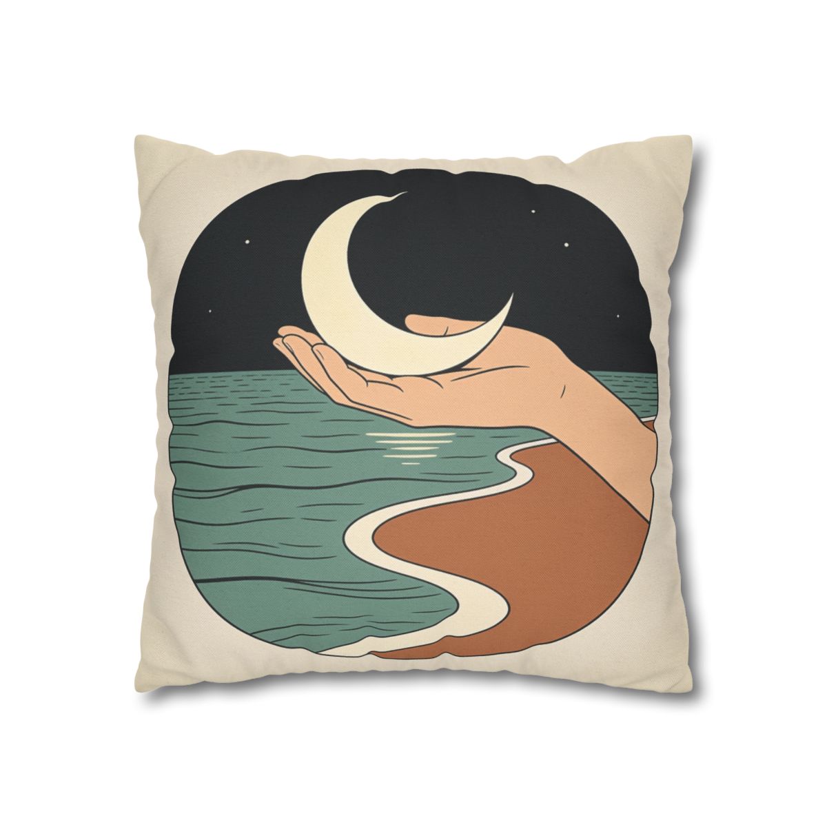 HD Moon in Hand Square Polyester Pillow Cover — additional view