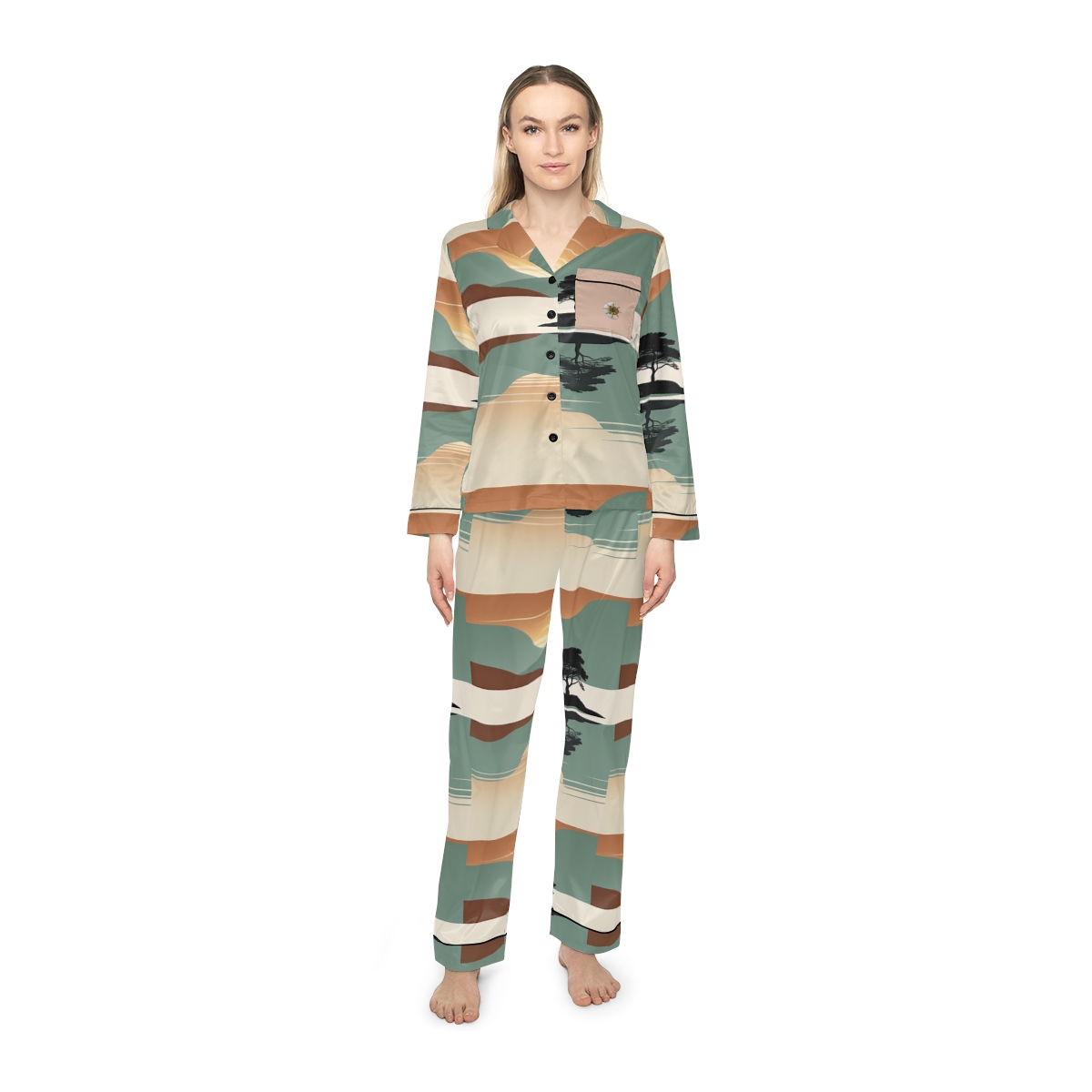 HD Quiet Lake Reflection Women’s Satin Pajama Set — additional view