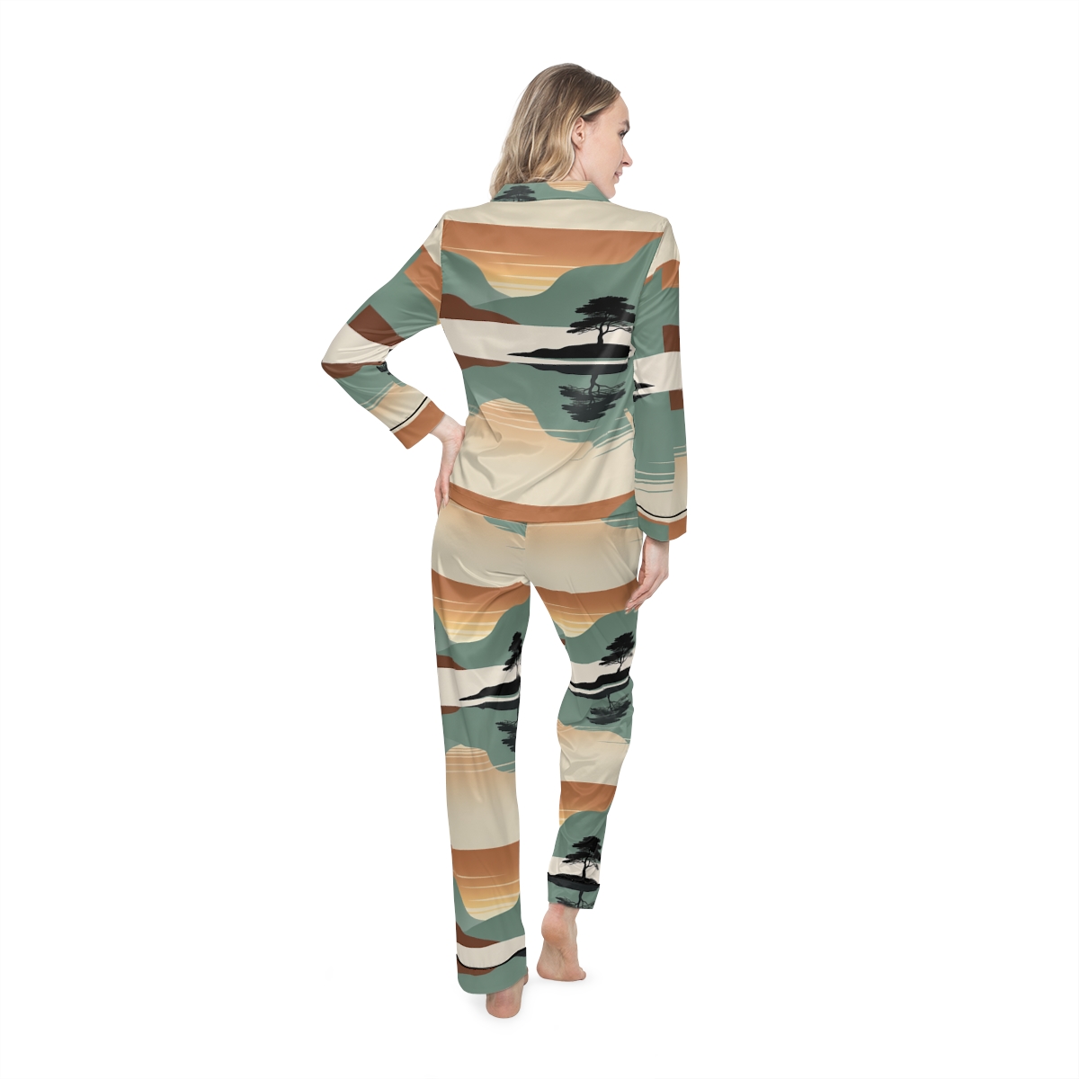 HD Quiet Lake Reflection Women’s Satin Pajama Set — additional view