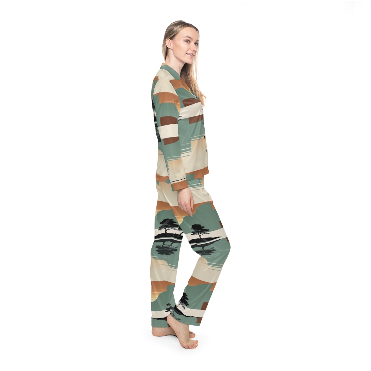 HD Quiet Lake Reflection Women’s Satin Pajama Set — additional view