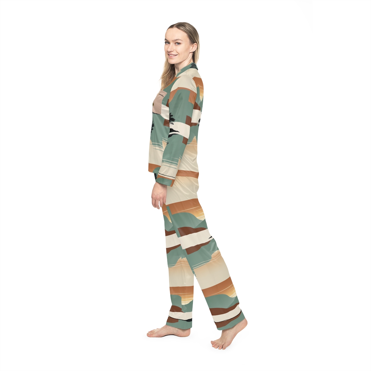 HD Quiet Lake Reflection Women’s Satin Pajama Set — additional view