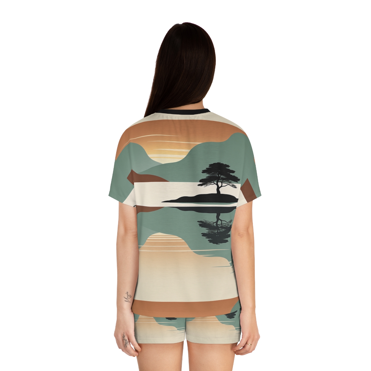 HD Quiet Lake Reflection Women’s Short Pajama Set — additional view