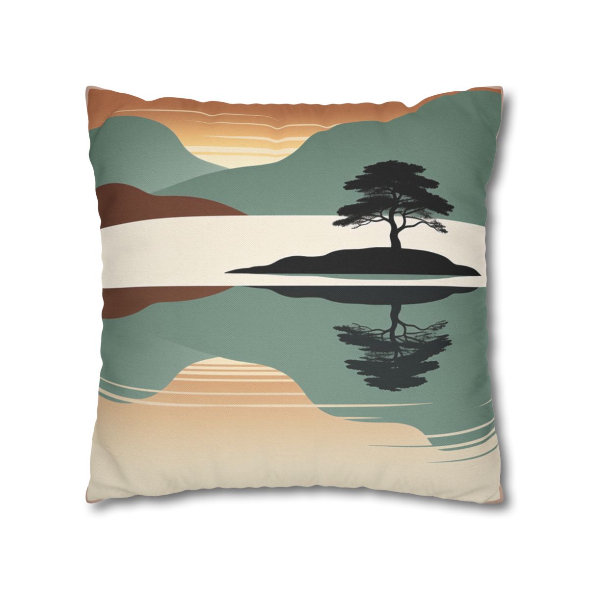 HD Quiet Lake Reflection Square Polyester Pillow Cover — additional view