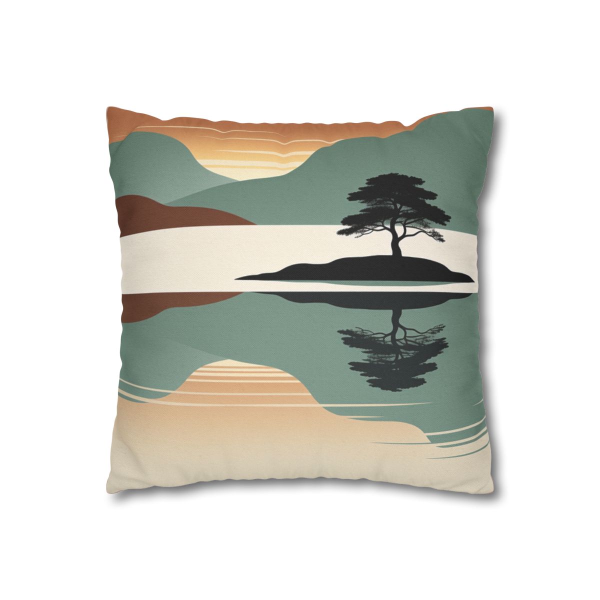 HD Quiet Lake Reflection Square Polyester Pillow Cover — additional view