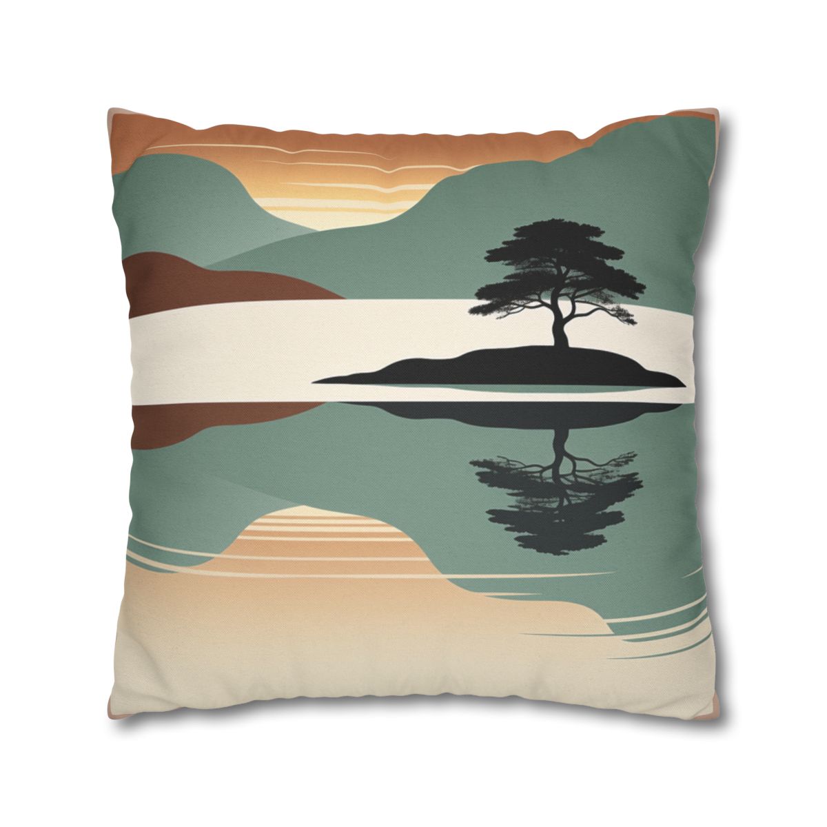 HD Quiet Lake Reflection Square Polyester Pillow Cover — additional view