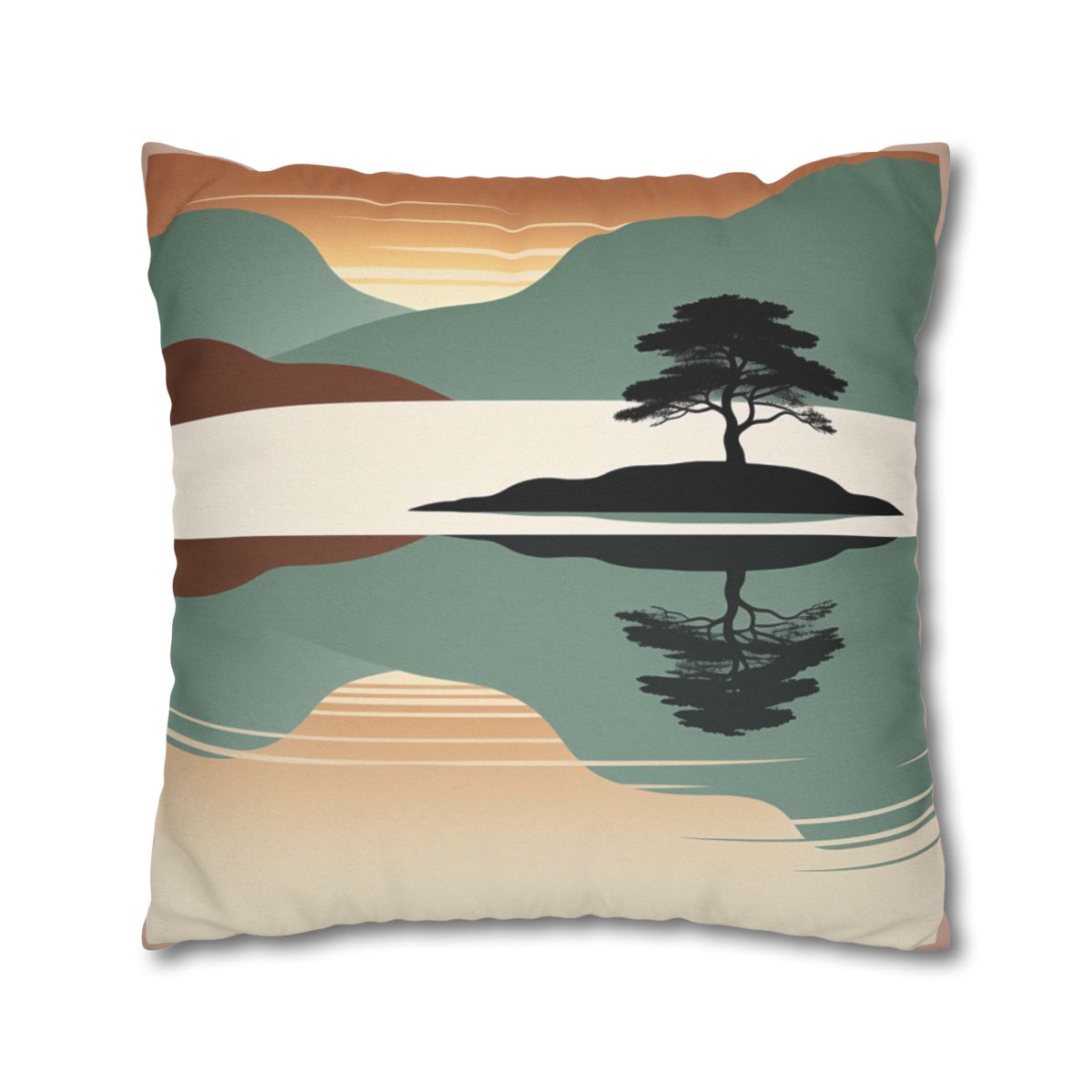HD Quiet Lake Reflection Square Polyester Pillow Cover — additional view