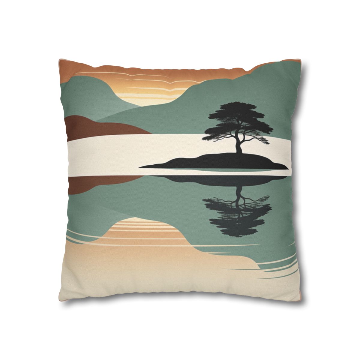 HD Quiet Lake Reflection Square Polyester Pillow Cover — additional view