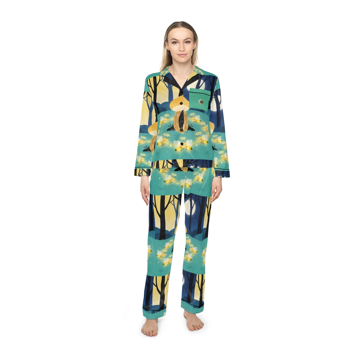 HD Moonlit Honey Circle Women’s Satin Pajama Set — additional view