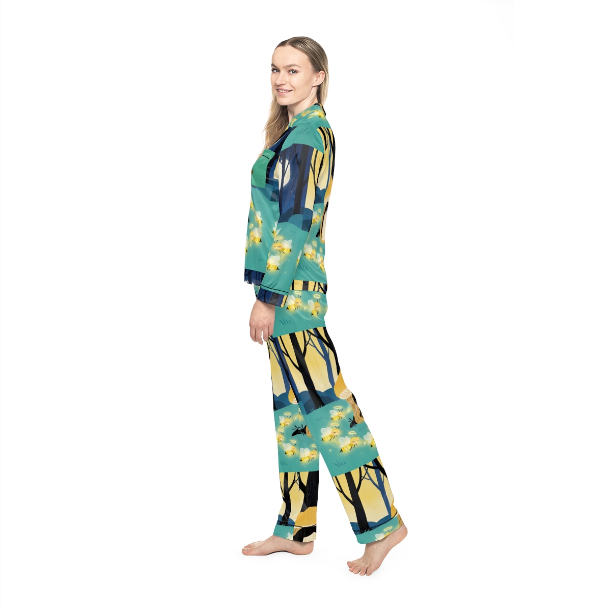 HD Moonlit Honey Circle Women’s Satin Pajama Set — additional view
