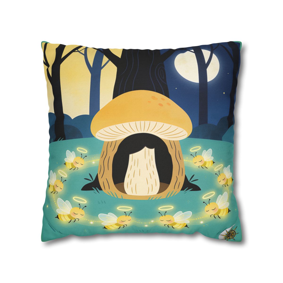 HD Moonlit Honey Circle Square Polyester Pillow Cover — additional view