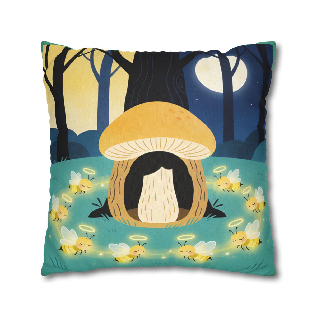 HD Moonlit Honey Circle Square Polyester Pillow Cover — additional view