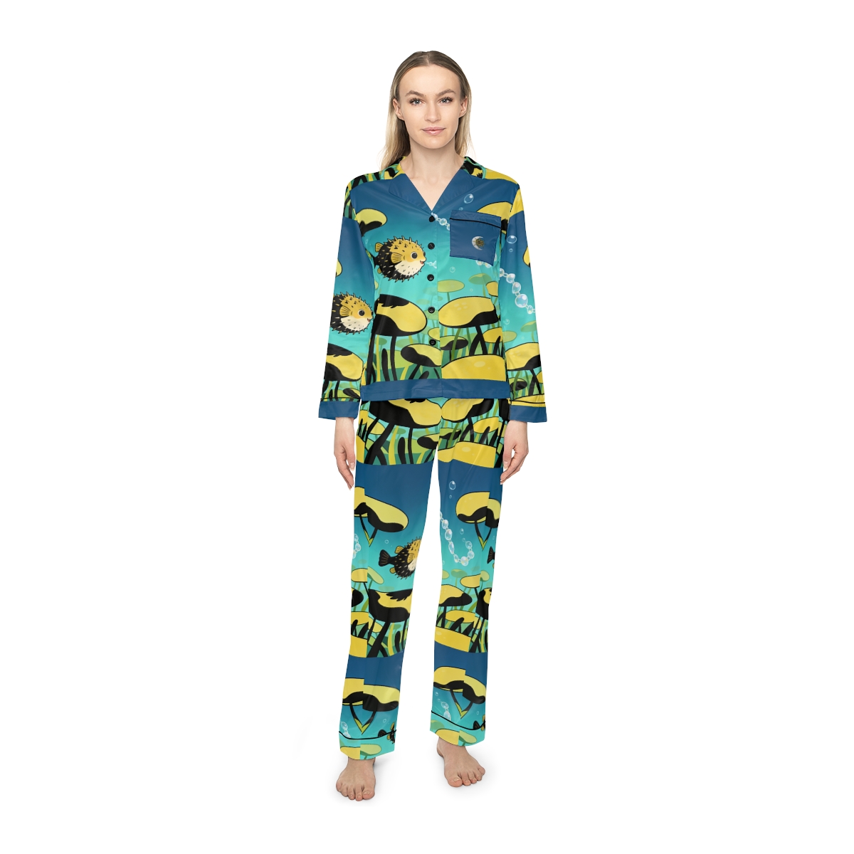 HD Bubblefin Meadow Women’s Satin Pajama Set — additional view