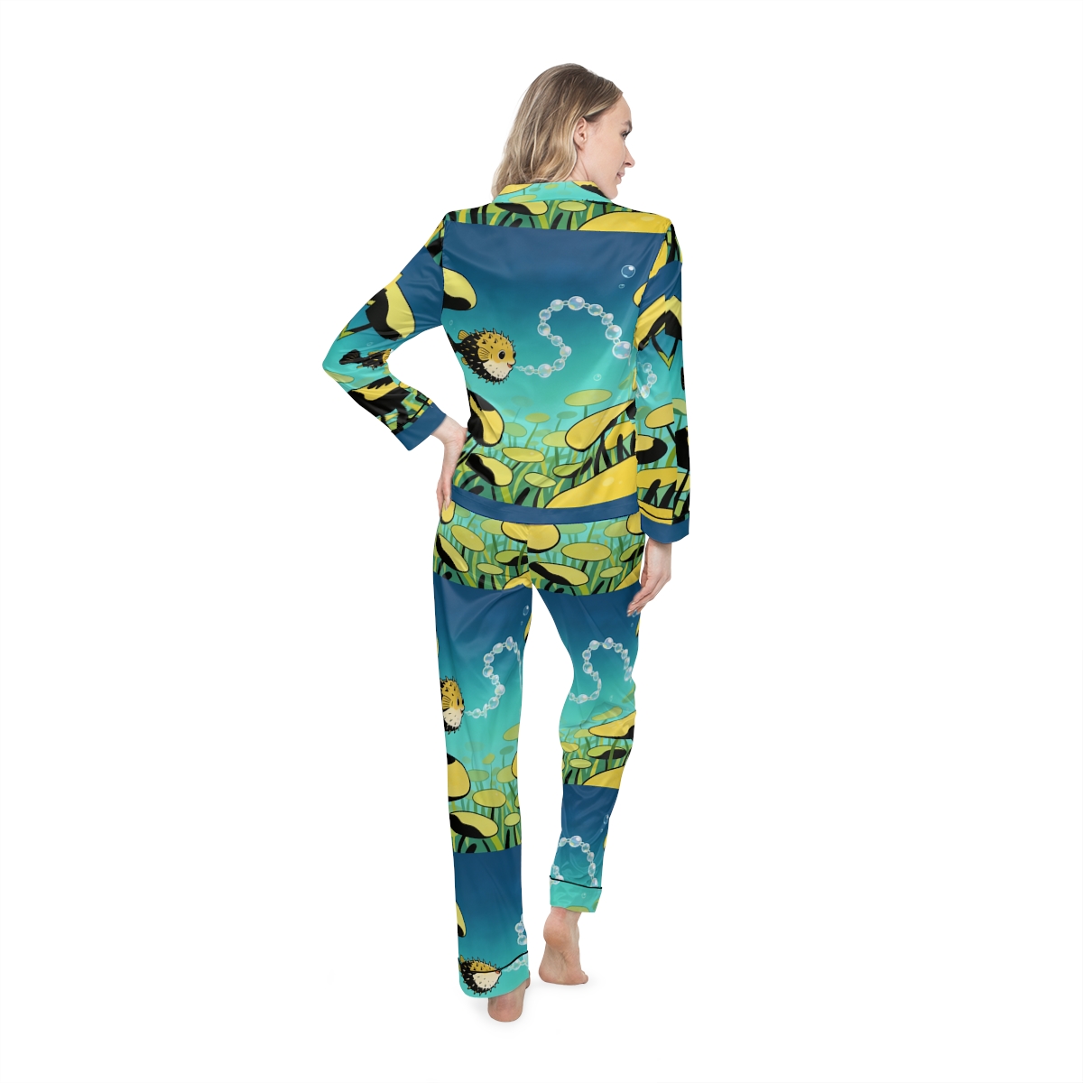 HD Bubblefin Meadow Women’s Satin Pajama Set — additional view