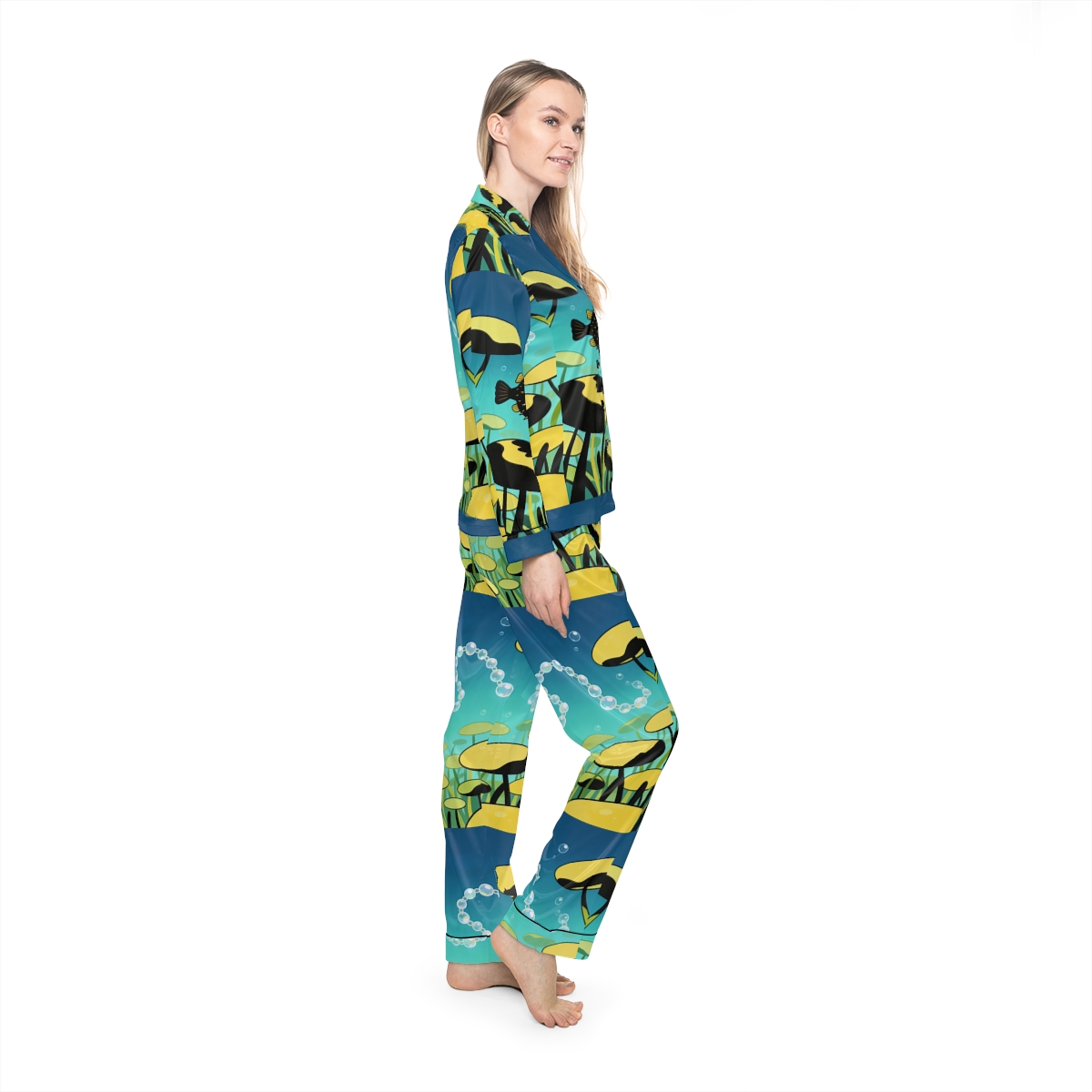 HD Bubblefin Meadow Women’s Satin Pajama Set — additional view