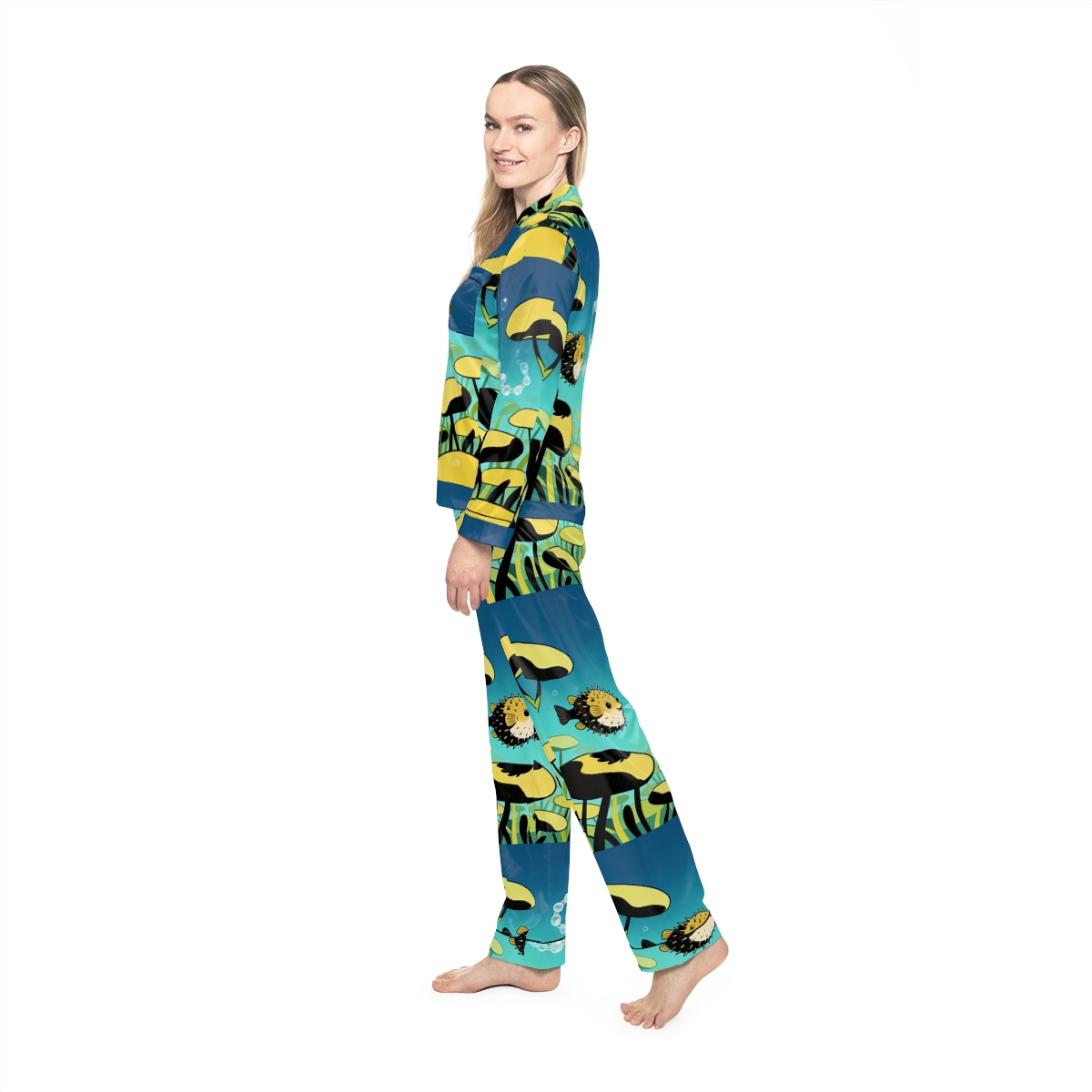 HD Bubblefin Meadow Women’s Satin Pajama Set — additional view