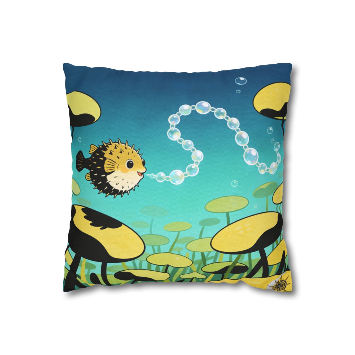 HD Bubblefin Meadow Square Polyester Pillow Cover