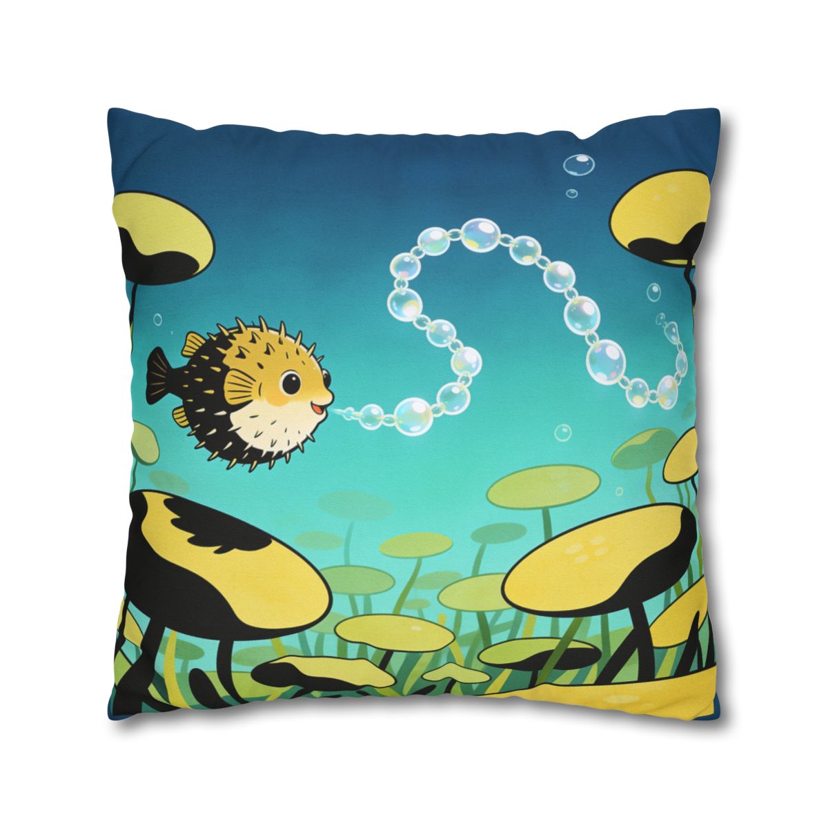 HD Bubblefin Meadow Square Polyester Pillow Cover — additional view
