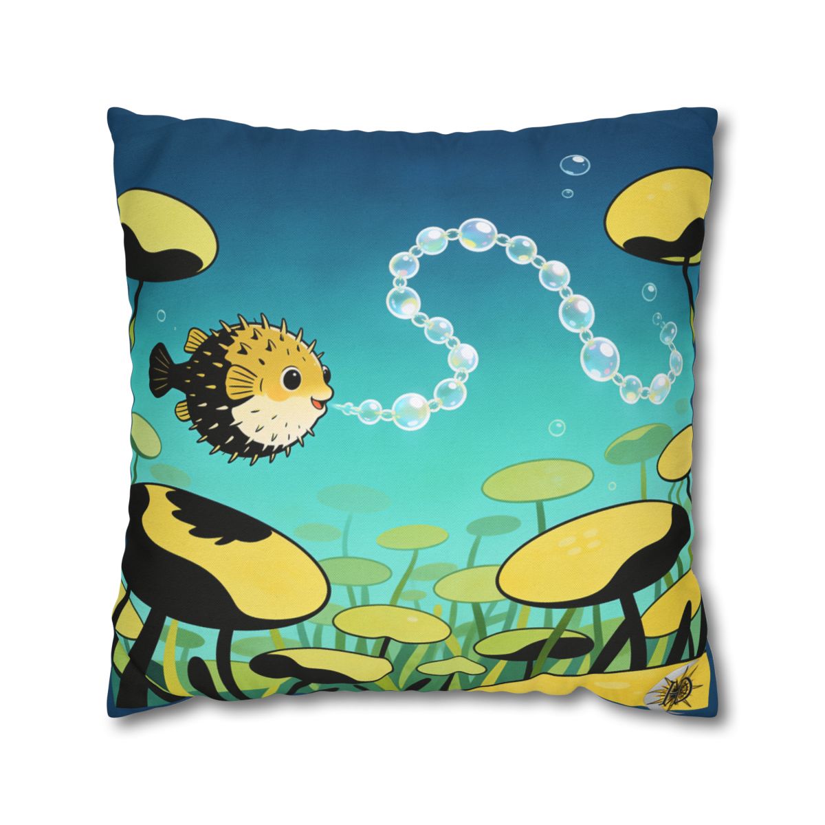 HD Bubblefin Meadow Square Polyester Pillow Cover — additional view