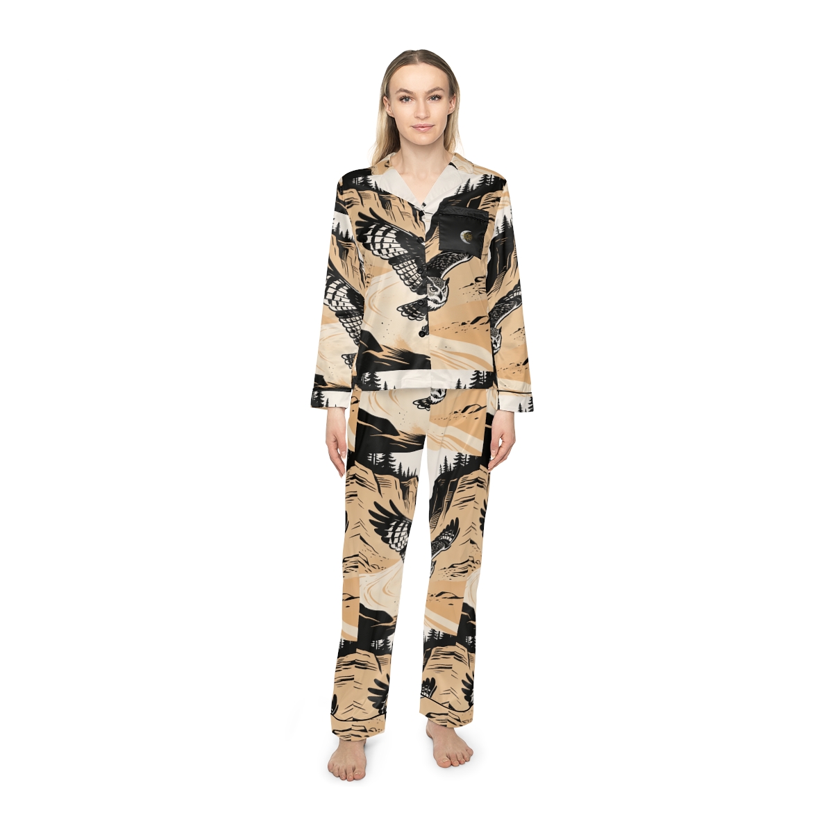 HD Canyon Owl Women’s Satin Pajama Set — additional view